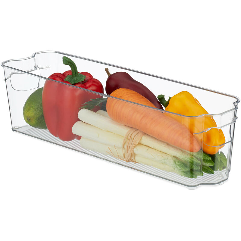 Relaxdays Rangement frigo, organisateur cuisine, aliments, boîte avec  poignée, HxLxP : 10,5 x 10 x 30,5 cm, transparent