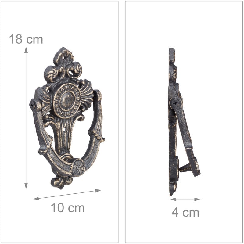 Heurtoir de porte, lot 2, sonnette, carillon, antiquité, fonte, style  Moyen-âge, HxlxP: 18 x 10 x 4 cm, entrée, bronze
