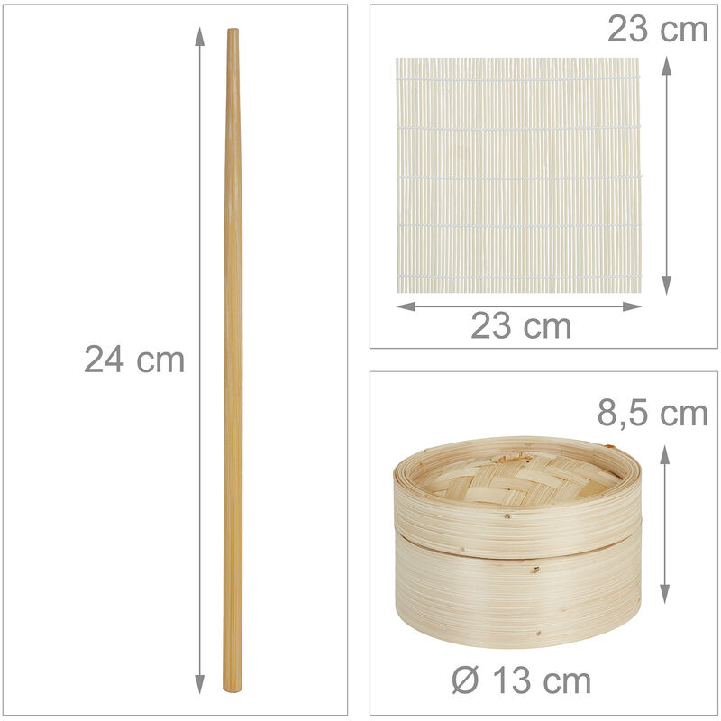 Kit Sushi Bambou Relaxdays - 2 Nattes, Cuillère à Riz, Spatule, 20 Baguettes - Cuisine Japonaise