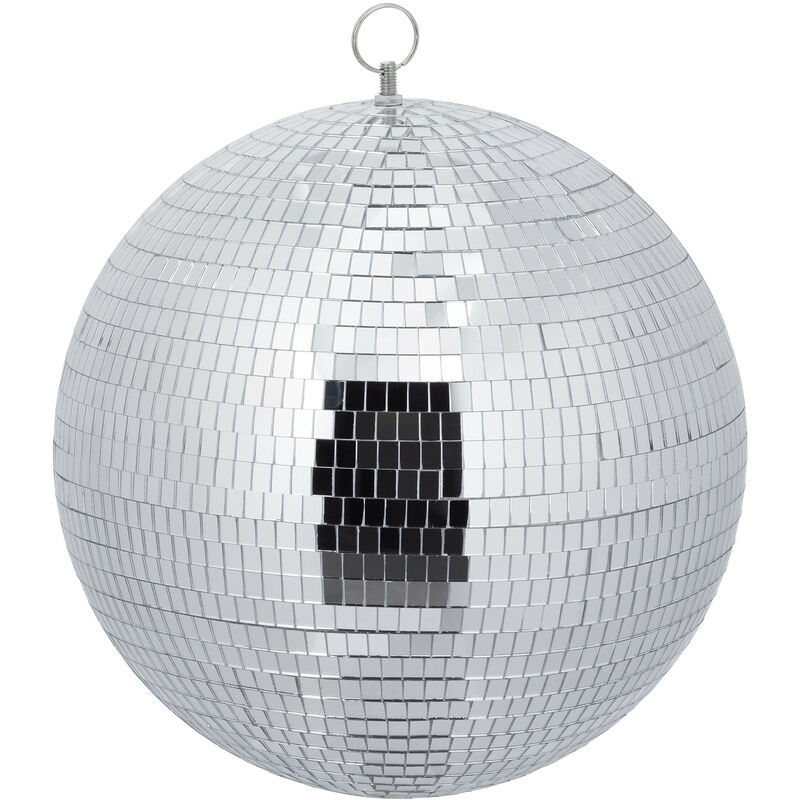 Relaxdays Boule à facettes, diamètre 30 cm, accessoire à suspendre, avec  œillet en métal, pour les fêtes, argenté