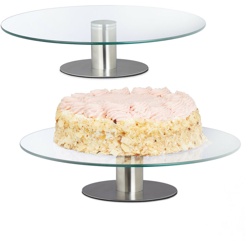 Plateau à gâteau tournant Relaxdays - lot de 2 - Ø 30 cm - plat à gâteau en  verre 