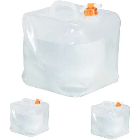 Relaxdays Bidon d'eau avec robinet, 10 litres, plastique sans BPA,  couvercle, poignée, réservoir, blanc/orange