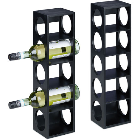 Relaxdays – Lot de 2 étagères à vin en bambou noir – Pour 5 bouteilles – Dimensions HxLxP : 53x14x12 cm – Stockage horizontal pour bouchons en liège