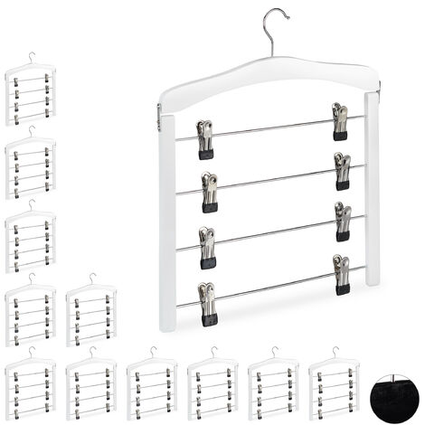 Cintre multiple en bois, lot de 12, pour robes pantalons, gain de place, clips, crochet 360°, blanc