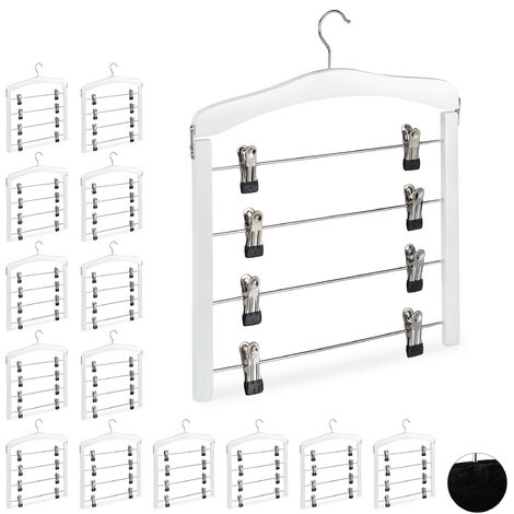 Cintre multiple en bois, lot de 15, pour robes pantalons, gain de place, clips, crochet 360°, blanc
