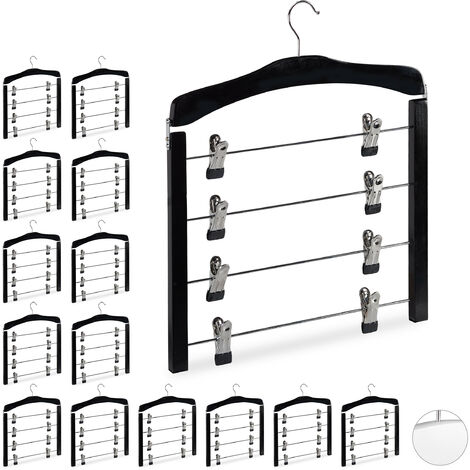 Cintre multiple en bois, lot de 15, pour robes pantalons, gain de place, clips, crochet 360°, noir