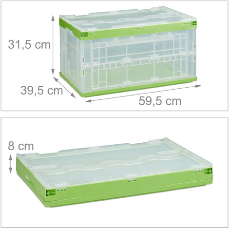 Relaxdays Boîte pliable avec couvercle, caisse, rangement, plastique,  coffre 60 litres, HxLxP :31,5x59,5x39,5 cm, vert