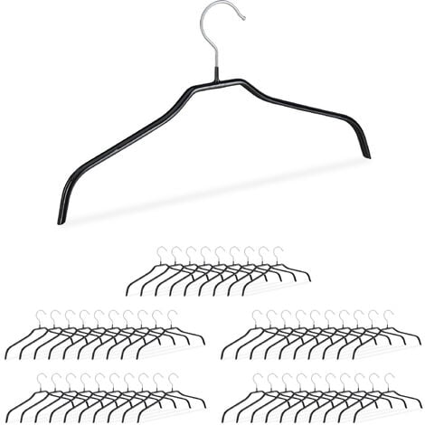 Cintre antidérapant, lot de 50, revêtement caoutchouc, cintres métal  chemises, 42 cm, noir