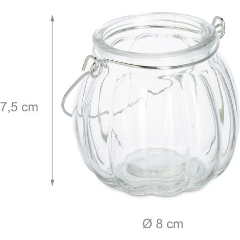 Relaxdays Photophore, set de 12, verre avec anse, intérieur & extérieur