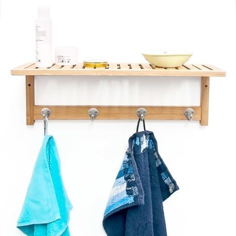 Étagère Avec Crochets, En Bambou Et Métal, HLP : Env. 18 X 50 X 16 Cm, Pour Entrée & Salle De Bain Nature Relaxdays 85168093