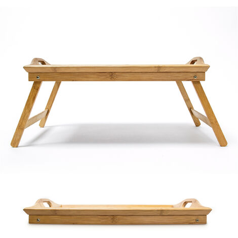 Plateau de lit avec poign/ées et pieds pliables en bambou avec support pour t/él/éphone et tablette