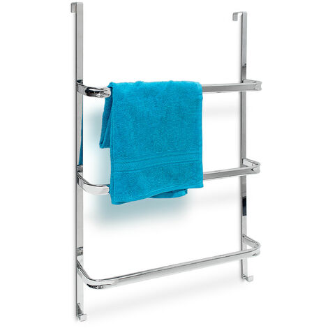 Relaxdays Porte-serviettes 3 barres HxlxP : 85 x 54 x 11,5 cm fixation  porte optique inox 2 crochets cuisine ou salle de bain, argenté