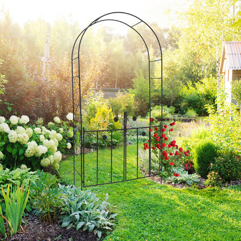 Relaxdays Arche à rosier Arceau de décoration jardin avec portillons H x l  x P: 228 x 116 x 36,5 cm en fer époxy Support pour plantes grimpantes, noir