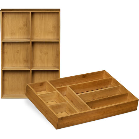 Relaxdays Range-épices pour le tiroir, 3 compartiments, horizontal, en  bambou, H x L x P : 5 x 20 x 37 cm, nature