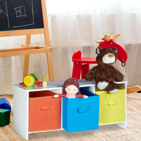 Relaxdays Banc de rangement enfant ALBUS caisse à jouets colorée banc en bois boîte à jouets pliable HxlxP: 35,5 x 81 x 29 cm, blanc
