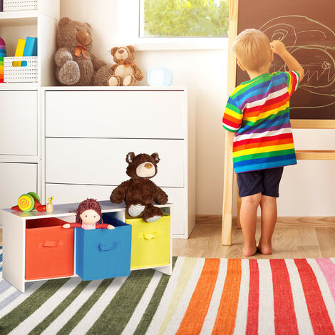 Relaxdays Banc de rangement enfant ALBUS caisse à jouets colorée banc en bois boîte à jouets pliable HxlxP: 35,5 x 81 x 29 cm, blanc