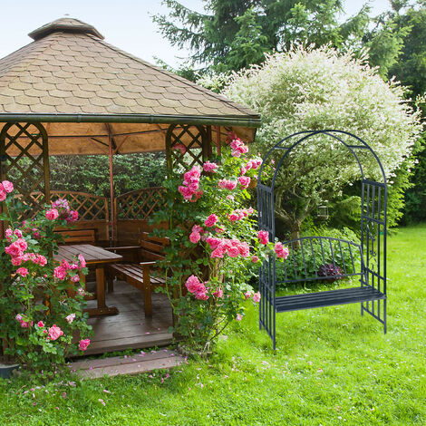 Arche à rosiers treillis tuteur plantes grimpantes 114x30x230cm Fer forgé métal époxy noir - Outsunny