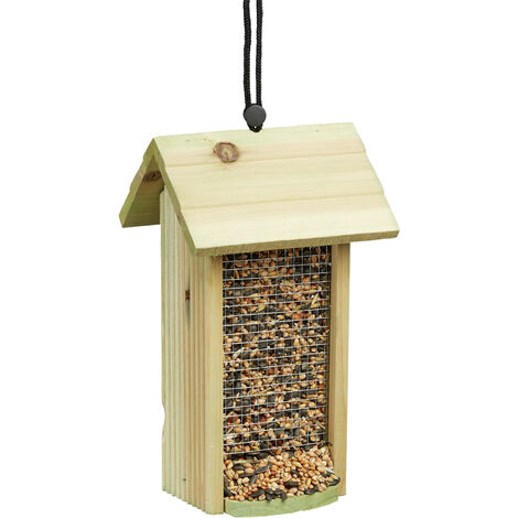 Relaxdays Mangeoire à oiseaux distributeur de nourriture graines en bois à  suspendre HxlxP: 26 x 15 x 15 cm maison refuge oiseaux, vert