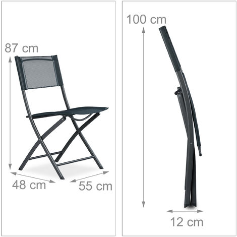 Relaxdays Chaise de jardin lot de 2 pliable plastique et métal chaise balcon  pliante camping terrasse wave HxlxP: 87 x 55 x 48,5 cm, anthracite gris