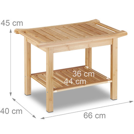 Relaxdays Tabouret de salle de bain en bambou banc nature bois compartiment  meuble HxlxP: 45 x 66 x 40 cm, nature