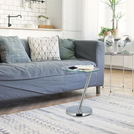 Relaxdays Table d’appoint ronde verre clair table café console table basse HxlxP: 52 x 45 x 45 cm, argenté