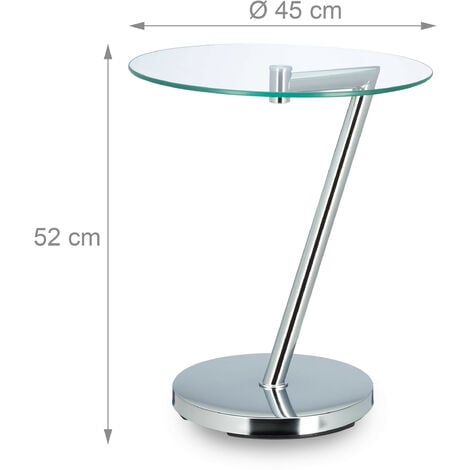 Relaxdays Table d’appoint ronde verre clair table café console table basse HxlxP: 52 x 45 x 45 cm, argenté