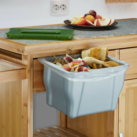 Relaxdays Poubelle à compost cuisine, 5 l, petite poubelle organique avec  couvercle, à accrocher, plastique, gris