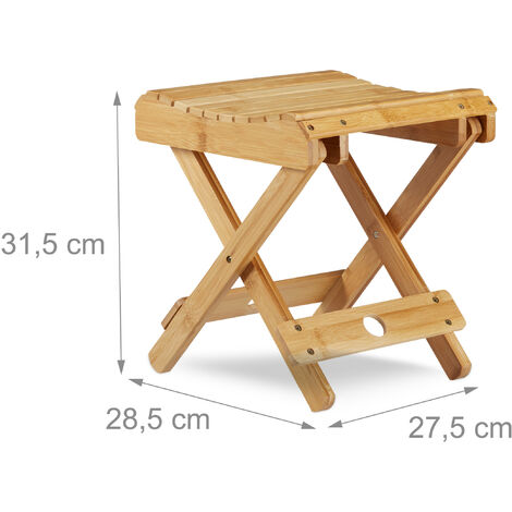 Relaxdays Tabouret Bambou Pliant Déco Salle de Bain Résistant à l’Humidité Marchepied SDB HLP 31,5x27,5x28,5cm, Nature