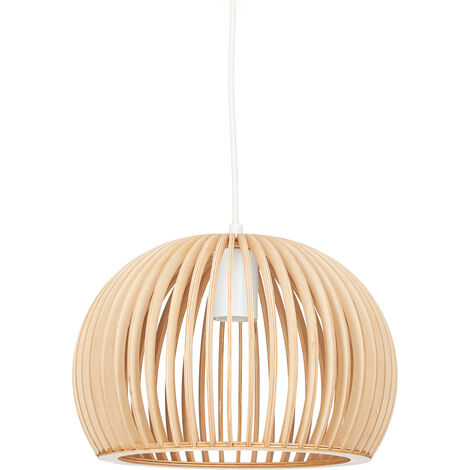 Relaxdays Luminaire suspension lampe plafond abat-jour en forme de boule cage bois HxlxP: 129 x 30 x 30 cm, nature-blanc