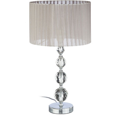 Relaxdays Lampe de chevet abat-jour tissu voile boules verre