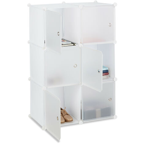 Relaxdays Étagère cubes penderie armoire rangement 6 casiers plastique modulable DIY HxlxP: 105x70x35 cm, blanc