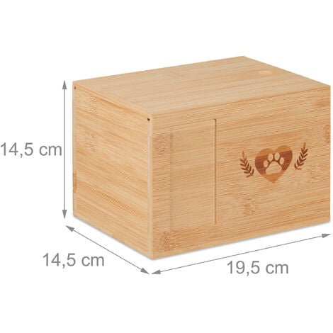 Relaxdays Urne pour chien et chat, en bambou, avec emplacement photo, H x L x P : 14,5 x 19,5 x 14,5 cm, nature
