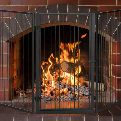 Grille de Protection pour cheminée, Grille Pare-feu en Fer forgé coloris  Noir - Hauteur 80 x Longueur 102 x Largeur 30 cm
