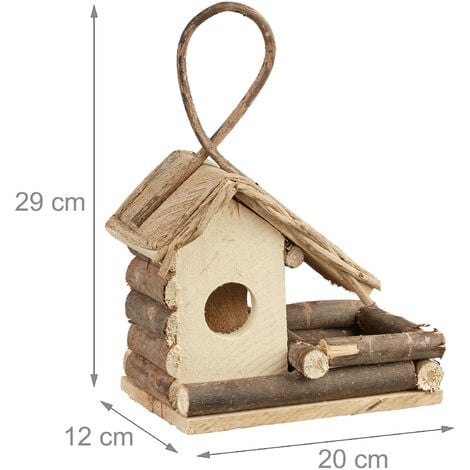 Relaxdays Nichoir à oiseaux décoration maison à oiseaux en bois à suspendre villa fait main, nature