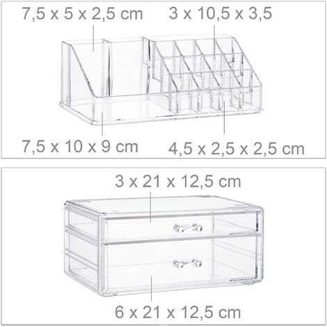 Boîte Organisateur Maquillage 2 Tiroirs - 11 Compartiments, Plastique Blanc - Pour Pinceaux, Rouges à Lèvres, Bijoux