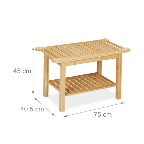 Relaxdays Tabouret Salle de Bain et entrée, en Bambou, Surface Rangement, H x L x P : 26 x 27 x 22,5 cm, Nature