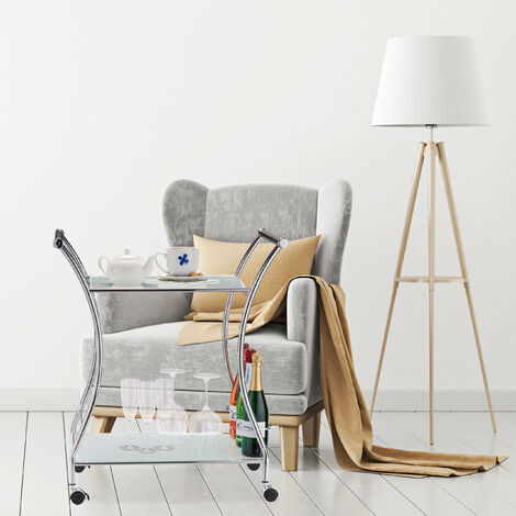Chariot de Service Acier Table Roulante roulettes 2 /étages Argent Desserte de Cuisine Verre Opale Relaxdays 85x66x43 cm 85 x 66 x 43 cm