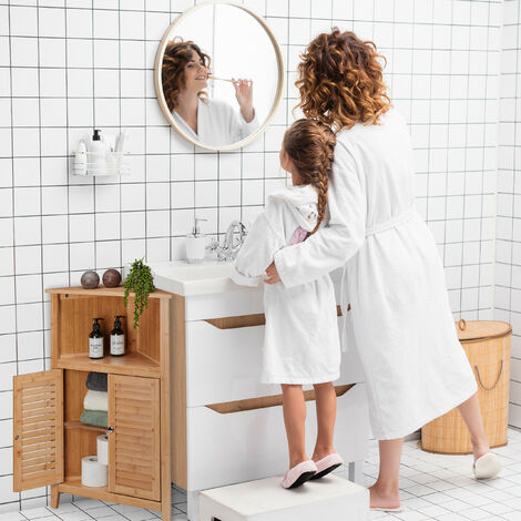 Meuble Colonne De Salle De Bain Armoire Avec 1 Porte En Ploy Rotin, 1 Tiroir Et 3 Étagères, BZr36-w