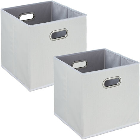 Boîtes De Rangement Relaxdays - Lot De 2 Pliables En Lin Gris, 32 X 33 X 33 Cm, Charge 7 Kg