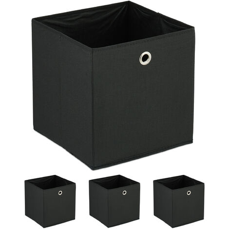 Relaxdays Boîtes de rangement, lot de 4, pliables, H x L x P : 30 x 30 x 30 cm, œillet, caisses pliables, beige - Maison