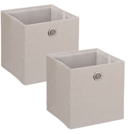 Relaxdays Lot de 2 boîtes de rangement, carrées en tissu, Cubique, 30x30x30  cm, Blanc