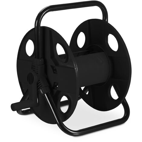 Relaxdays Dévidoir, pour tuyau de 30 m 1/2", acier, plastique, support, HxLxP : 38 x 42 x 31 cm, noir (1/5)