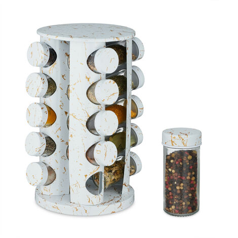 Relaxdays Tourniquet à épices avec 20 pots en verre, 40 étiquettes