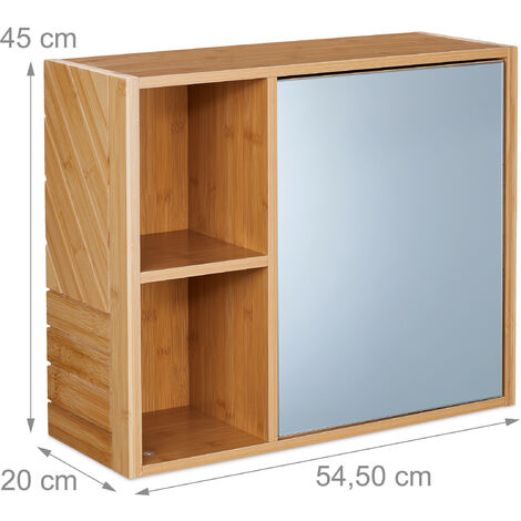 Relaxdays Armoire à miroir, 2 compartiments ouverts, avec porte, HxLxP: 45x54,5x20 cm, meuble salle de bain, nature