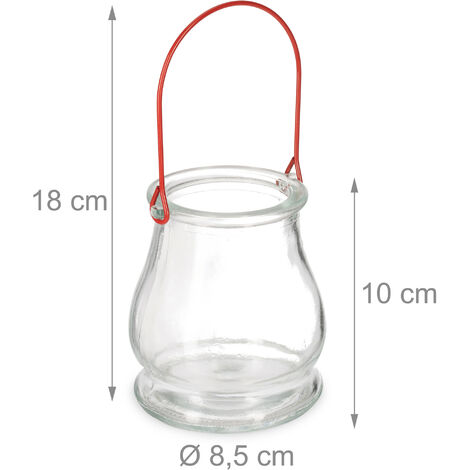 Lot De 12 Photophores Relaxdays à Suspendre - Verre Coloré, Anse Métal - H10cm D8.5cm - Pour Intérieur/Extérieur