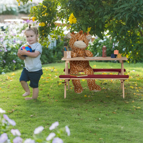 Relaxdays Table De Jardin Enfants Avec Bacs à Sable/Eau Et Parasol - Bois Sapin, Orange, 92.5x86x49 Cm