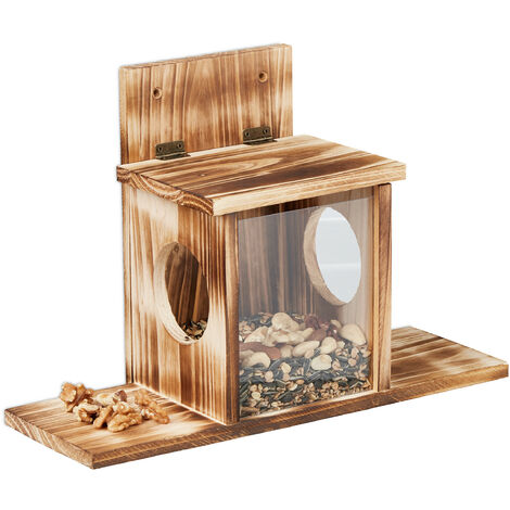 Mangeoire Relaxdays Pour écureuils En Bois – 2 Entrées, Toit Protecteur – Pour Jardin Ou Balcon