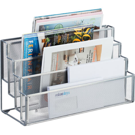 Porte-documents Tressé Relaxdays - 4 Compartiments - Rangement Revues Et Livres 41x40x25 Cm