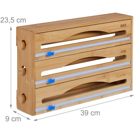 Distributeur Mural En Bambou Pour Film Alimentaire Et Aluminium - Avec Découpeur Coulissant, 31x39,5x11 Cm