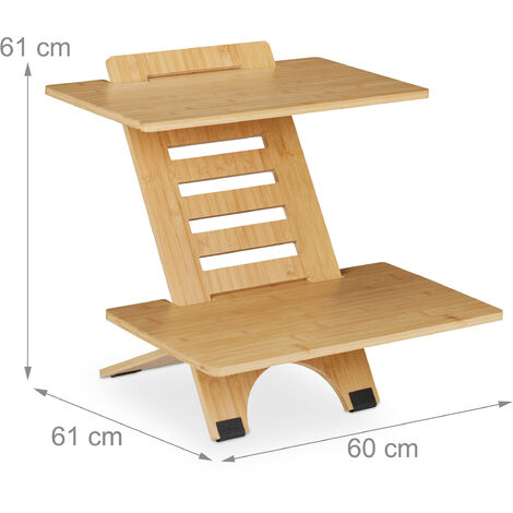 Relaxdays Support pour moniteur, en bambou, Rehausseur d'écran avec 2  tiroirs rangements, bureau, HLP 12x56x27cm, nature